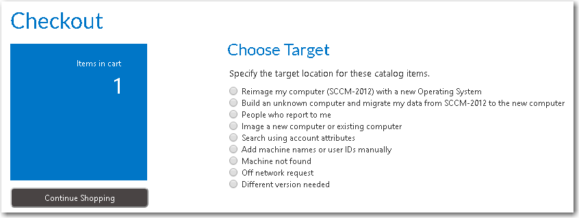 Options on the Choose Target Panel