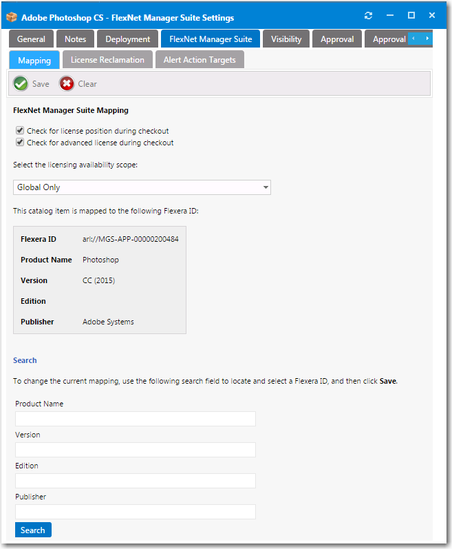 Catalog Item Properties Dialog Box / FlexNet Manager Suite &gt; Mapping Tab