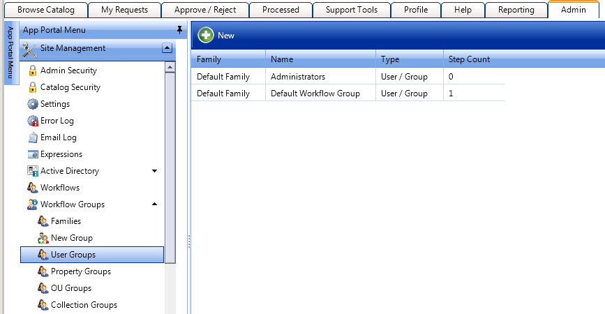 Approval Groups &gt; User Groups View