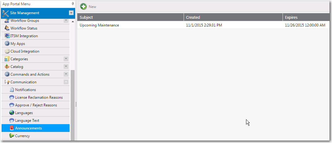Communication &gt; Announcements View