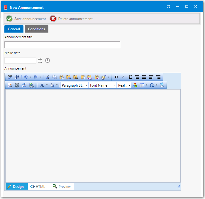 New Announcement Dialog Box