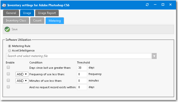 Inventory Item Properties Dialog Box / Usage &gt; Metering Tab